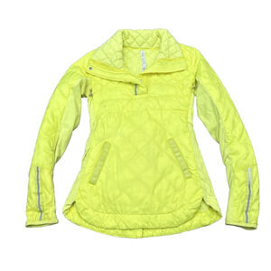 Lululemon Size 4 What The Fluff Pullover 1/2 Zip Clarity Yellow Down Jacket FLAW